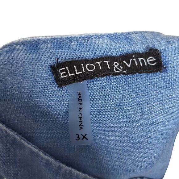 Elliott & Vine Blue Tiered Chambray Tencel Pearl Bell Sleeves Dress Size 3X - Picture 8 of 9